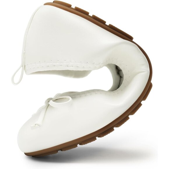 Dream Pairs Women White Faux Leather Round Toe Bowknot Foldable Ballerine Shoes - Picture 7 of 9